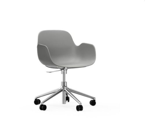 Normann Copenhagen Form Drejestol m. armlæn og hjul - Grå/Aluminium