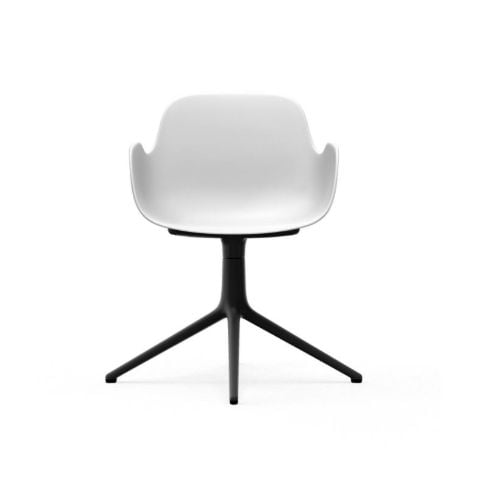 Normann Copenhagen Form Drehstuhl mit Armlehnen SH: 44 cm – Weiß/Schwarzes Aluminium