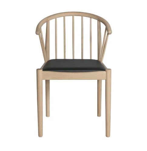 Haslev Lindeberg Stuhl SH 45 cm – Schwarzes Leder / Unbehandelte Eiche