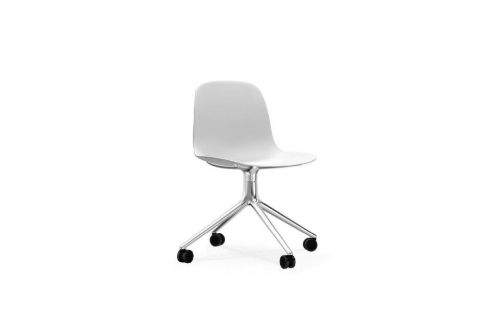 Normann Copenhagen Form Drejestol m. hjul u. armlæn SH: 45cm - Sølv Alu/Hvid