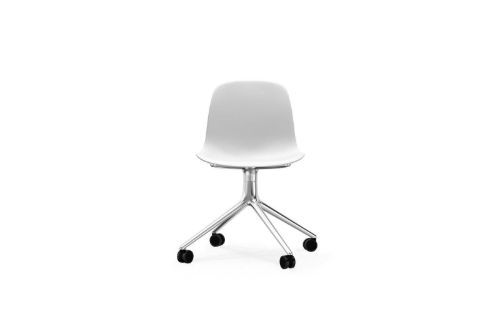 Normann Copenhagen Form Drehstuhl mit Rollen und Armlehnen SH: 45cm - Silber Alu/Weiß