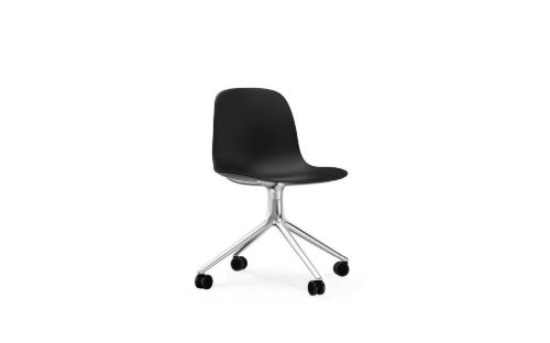 Normann Copenhagen Form Drejestol m. hjul u. armlæn SH: 45cm - Sølv Alu/Sort