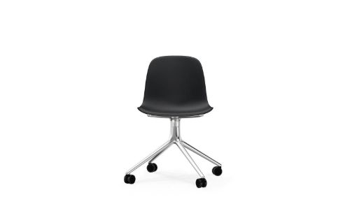 Normann Copenhagen Form Drehstuhl mit Rollen und Armlehnen SH: 45cm - Silber Alu/Schwarz