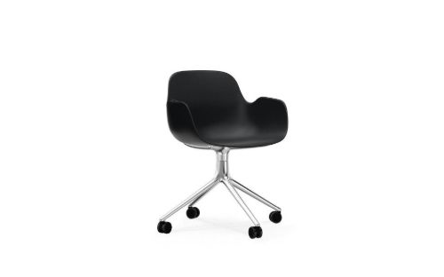 Normann Copenhagen Form Drejestol m. hjul m. armlæn SH: 45cm - Sølv Alu/Sort
