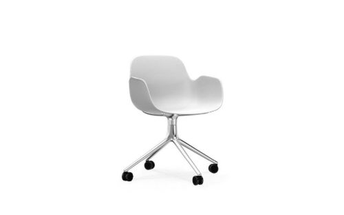 Normann Copenhagen Form Drejestol m. hjul m. armlæn SH: 45cm - Sølv Alu/Hvid