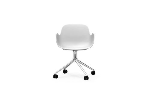 Normann Copenhagen Form Drehstuhl mit Rollen mit Armlehnen SH: 45cm - Silber Alu/Weiß