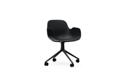 Normann Copenhagen Form Drejestol m. hjul m. armlæn SH: 45cm - Sort Alu/Sort