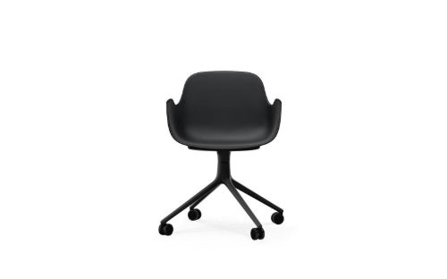Normann Copenhagen Form Drehstuhl mit Rollen mit Armlehnen SH: 45cm - Schwarz Alu/Schwarz