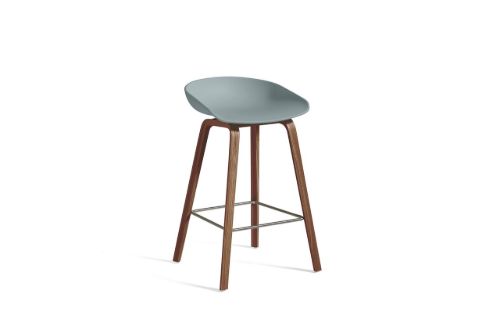 HAY AAS 32 Barstol Low SH: 65 cm - Lacquered Walnut Veneer/Dusty Blue