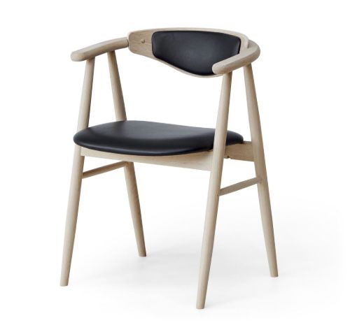 Findahl by Hammel Tradition Stol med rygpolstring SH: 47 cm - Eg Ubehandlet / Sort Sydney Læder