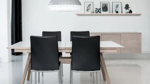Skovby SM58 Esszimmerstuhl H: 92 cm – Gebürsteter Stahl/Schwarzes CC-Leder