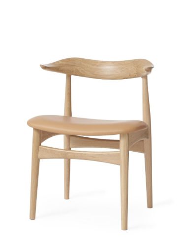 Warmer nordischer Esszimmerstuhl aus Kuhhorn, SH: 46 cm – Eiche/Natur