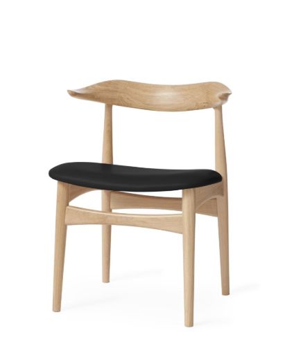 Warmer nordischer Esszimmerstuhl aus Kuhhorn, SH: 46 cm – Eiche/Schwarz