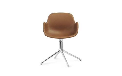 Normann Copenhagen Form Drejestol m. armlæn SH: 44cm - Brandy Læder/Aluminium