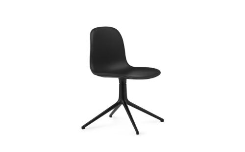 Normann Copenhagen Form Drehstuhl SH: 44 cm – Schwarzes Leder/Schwarzes Aluminium