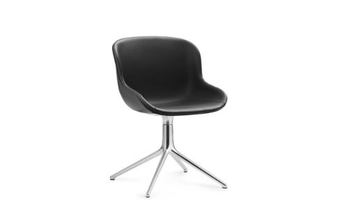 Normann Copenhagen Hyg Drehstuhl, vollständig gepolstert, SH: 46 cm – schwarzes Leder/Aluminium