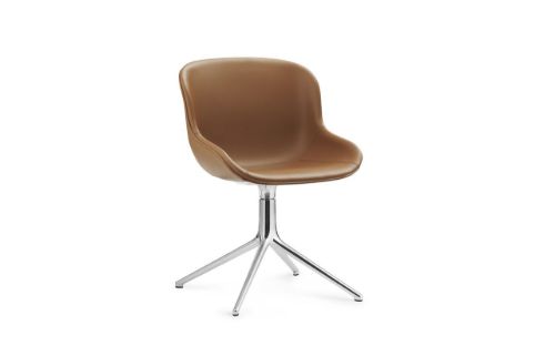 Normann Copenhagen Hyg Drehstuhl, vollständig gepolstert, SH: 46 cm – Brandy Leder/Aluminium