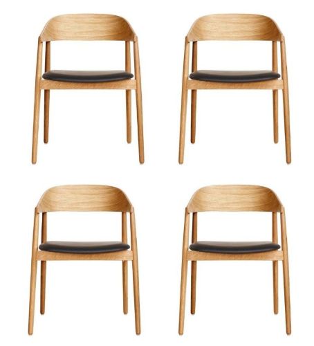 Andersen Furniture AC2 Stol SH: 43,5 cm Sæt af 4 stk - Eg Klar Lak/Sort Læder