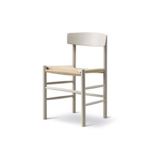 Fredericia Furniture 3239 J39 Mogensen Esszimmerstuhl SH: 46 cm – kieselgraue Buche/natürliches Korbgeflecht