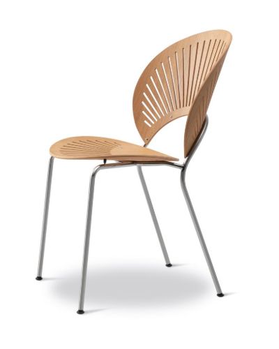 Fredericia Furniture 3398 Trinidad Stuhl SH: 45,5 cm – geölte Eiche/gebürsteter Edelstahl

