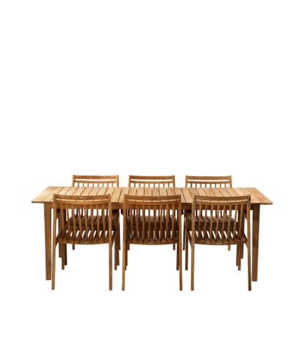 FDB Furniture Together Großes Gartenmöbel-Set | M2 Tisch und 6 M1 Stühle – Teak 