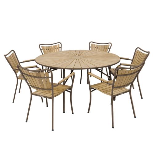Mandalay Marguerit Havebord Ø: 140 cm inkl. 6 Havestole Havemøbelsæt - Teak/Mocca