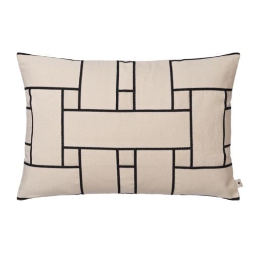 Ferm Living Lattice Offset Rektangulær Pude - Bomuld/Off-White/Sort