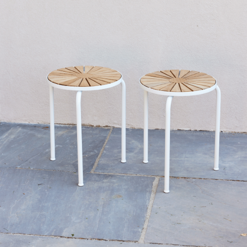 Mandalay Daisy Hocker Ø: 32 cm - Teak/Weiß