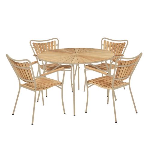 Mandalay Marguerit Havebord Ø: 110 cm Inkl. 4 Havestole Havemøbelsæt - Teak/Taupe