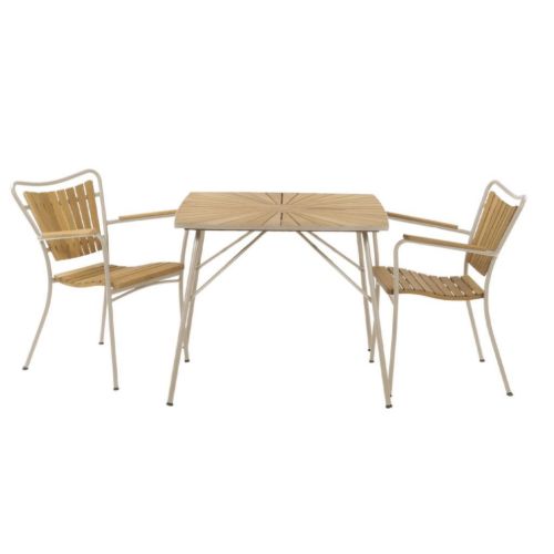 Mandalay Marguerit Bådformet Bord 83x83 cm Inkl. 2 Havestole Havemøbelsæt - Teak/Taupe