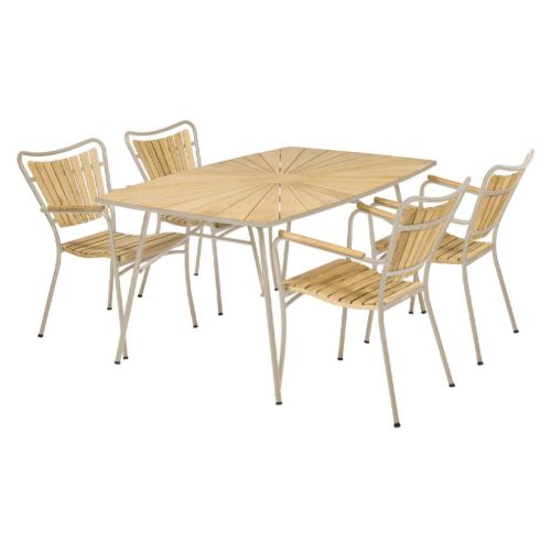Mandalay Marguerit Havebord L: 144 cm Inkl. 4 Havestole Havemøbelsæt - Teak/Taupe
