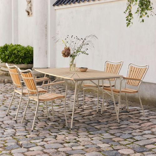 Mandalay Marguerit Gartentisch L: 144 cm inkl. 4 Gartenstühle Gartenmöbel-Set - Teak/Taupe