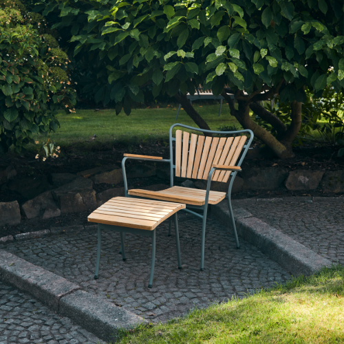 Mandalay Marguerit Loungeset Loungesessel und Fußhocker - Teak/Olivgrün