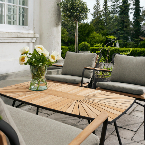 Mandalay Marguerit Loungetisch L: 130 cm inkl. 4 Lounge-Sesseln Gartenmöbel-Set - Teak/Anthrazit
