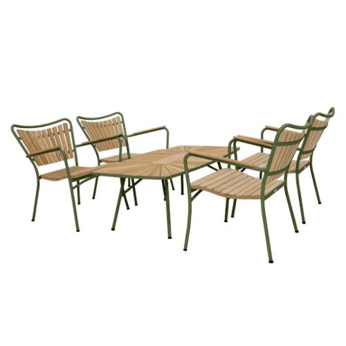 Mandalay Marguerit Loungebord L: 130 cm Inkl. 4 Loungestole Havemøbelsæt - Teak/Olivengrøn