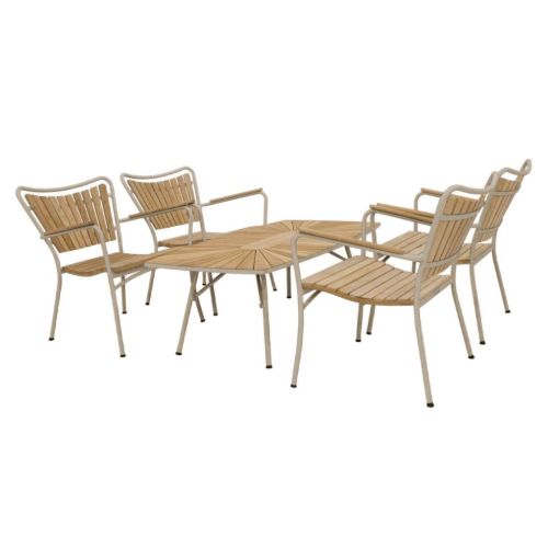 Mandalay Marguerit Loungebord L: 130 cm Inkl. 4 Loungestole Havemøbelsæt - Teak/Taupe