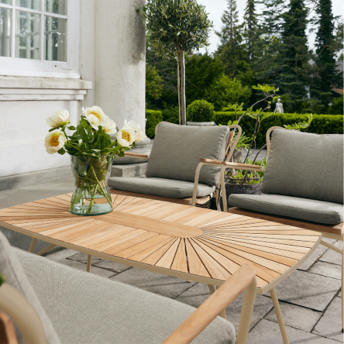 Mandalay Marguerit Loungetisch L: 130 cm inkl. 4 Loungestühlen Gartenmöbel-Set - Teak/Taupe