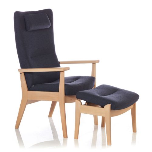 Farstrup Plus 5910 Lænestol M/Fodskammel SH: 47 cm. - Bøg/Capture 5201 DarkBlue/Grey