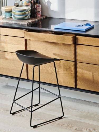 HAY AAS 38 Barstuhl Niedrig SH: 64 cm - Schwarz pulverbeschichteter Stahl/Schwarz