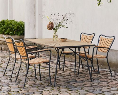 Mandalay Daisy Bootsförmiger Tisch 144x90 cm inkl. 4 Gartenstühle Gartenmöbel-Set - Anthrazit/Teak