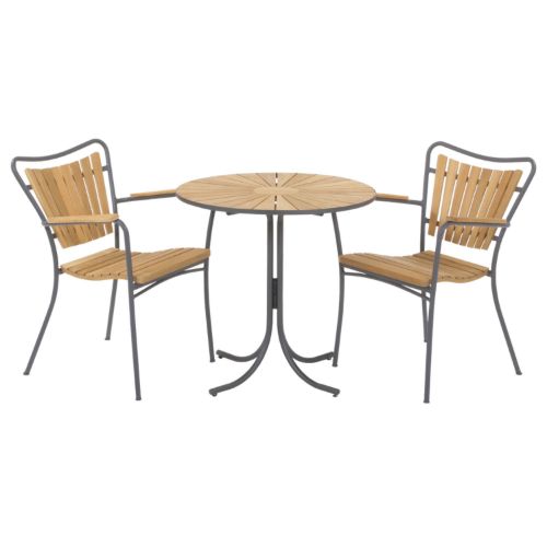 Mandalay Marguerit Cafébord Ø70 cm Inkl. 2 Havestole Havemøbelsæt - Antracit/Teak