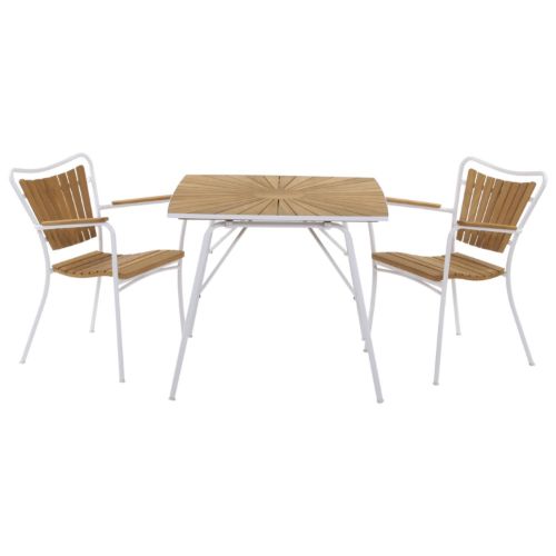 Mandalay Marguerit Havebord 83x83 cm Inkl. 2 Havestole Havemøbelsæt - Hvid/Teak 