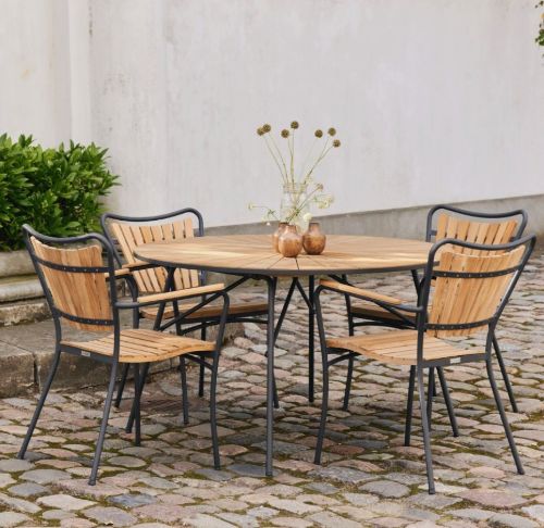 Mandalay Marguerit Gartentisch Ø120 cm Inkl. 4 Gartenstühle Gartenmöbel-Set - Anthrazit/Teak