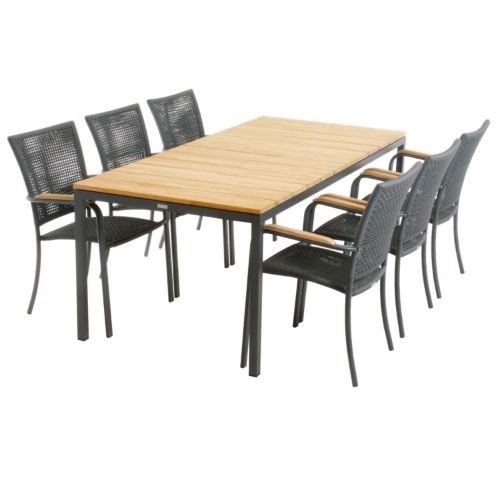 Mandalay Toscana Havebord L: 197 cm og 6 Ravello Havestole - Antracit 